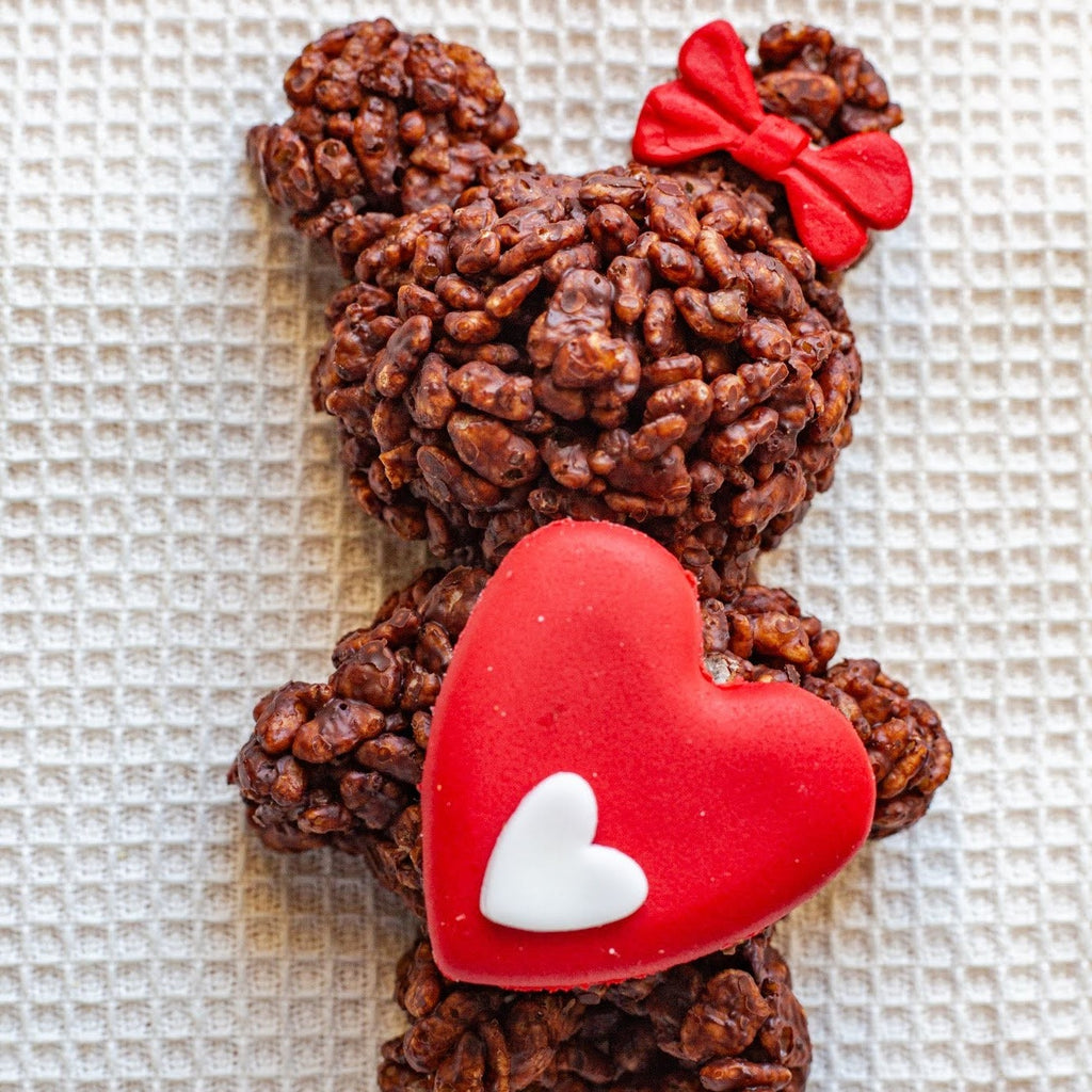 Chocolate Rice Crispy Bears with Love Heart (minimum 2 per order)