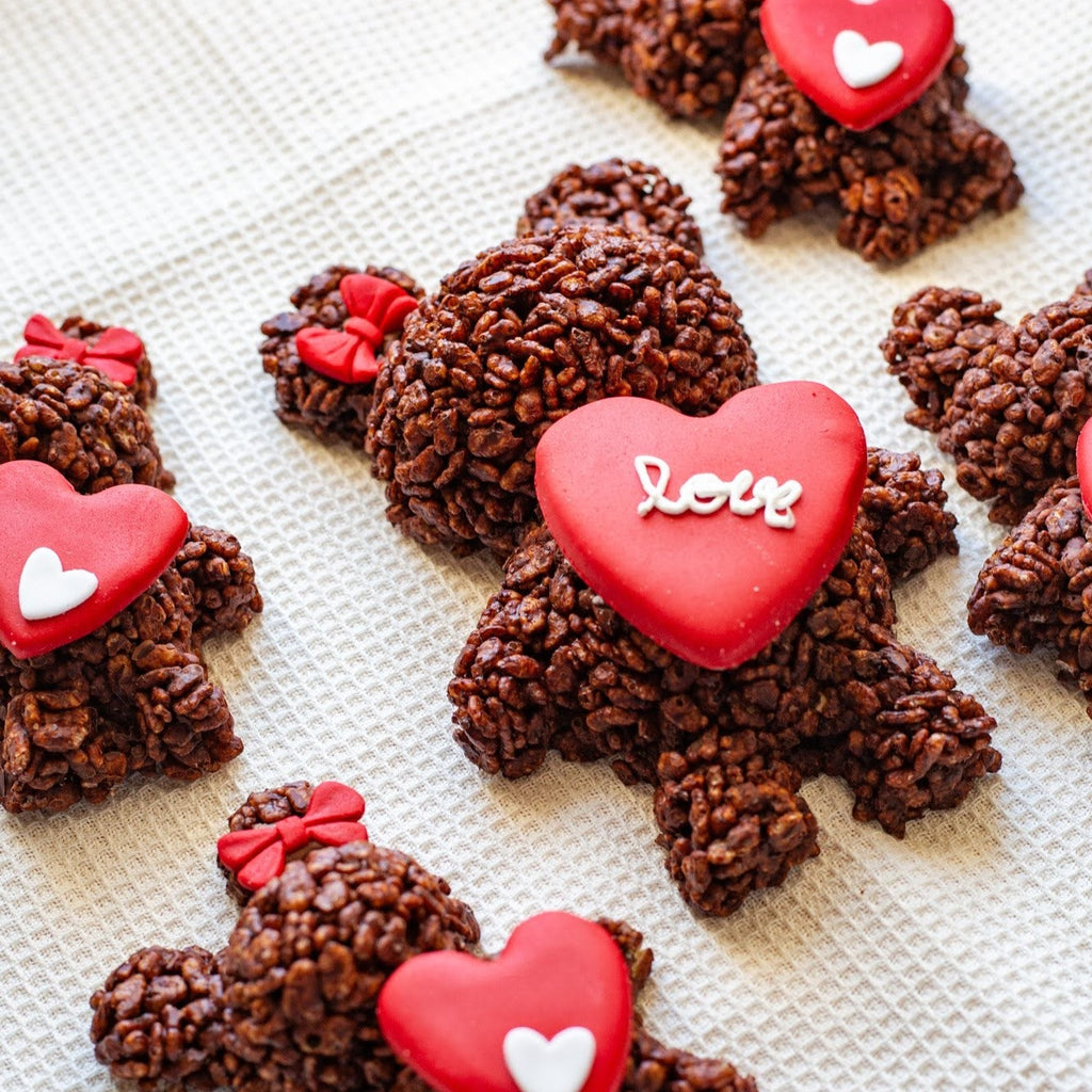 Chocolate Rice Crispy Bears with Love Heart (minimum 2 per order)
